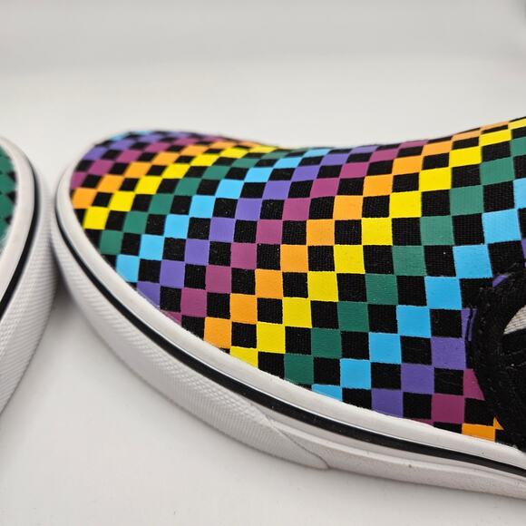 Vans Asher Slip-On Rainbow Checkerboard Unisex Kids Shoes | Youth Size 4 - Picture 8 of 9